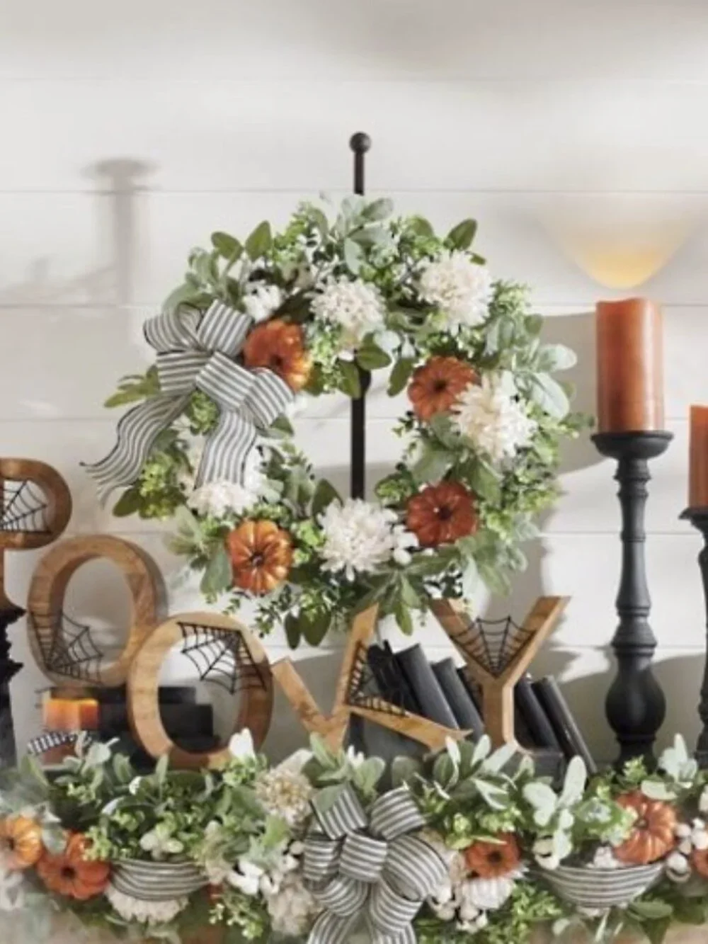 NEW GRANDIN ROAD Exclusive Rare Farmhouse Pumpkin Floral Mantle Swag Garland HTF